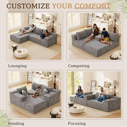 YESHOMY Boneless Couches for Living Room, 108" Sectional Modular Sectional Sofa with Deep Seat, Cloud Comfy Couch with L-Shape Chaise, Easy Assembly (Chenille, Pearl Gray)