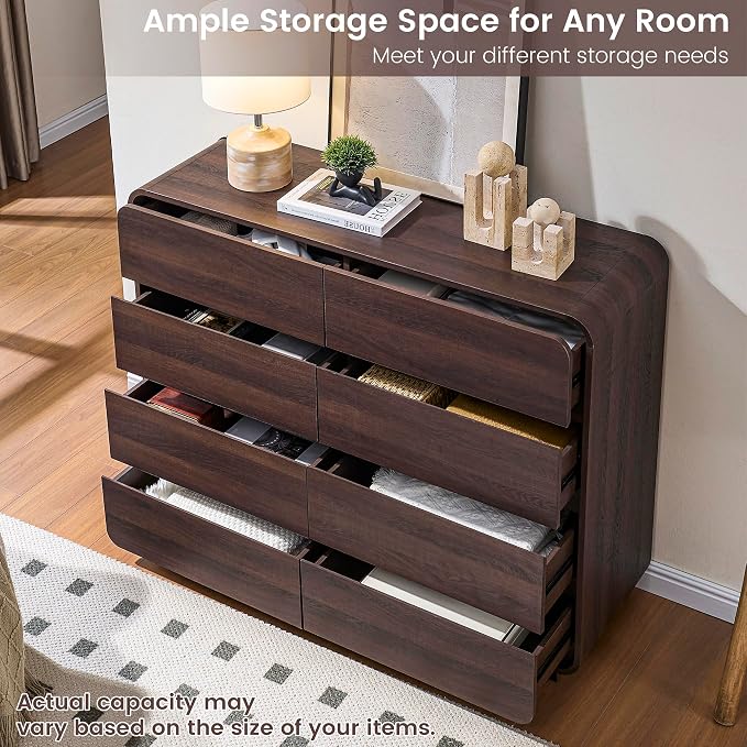 Standifurno Modern 8 Drawer Dresser, 47- Inch Wood Chest of Drawers with Large Storage, Walnut Dresser Closet for Bedroom, Living Room, Nursery.