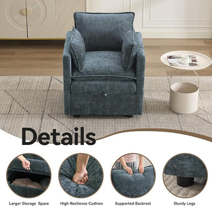 30" Cloud Modular Single Sofa Chair with Storage, Modern Upholstered Accent Chair Deep Seat, Chenille Reading Lounge Armchair for Living Room, Bedroom, Small Space, Blue