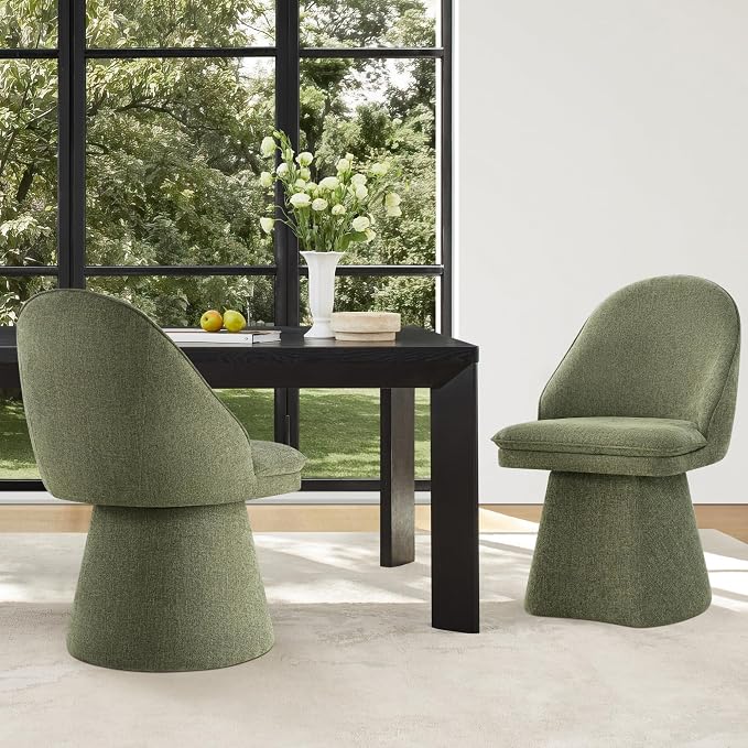 KISLOT Swivel Dining Chairs Modern Desk Chair Upholstered Linen Fabric Side Chair for Kitchen Dining Room Bedroom,Moss Green,1 Box