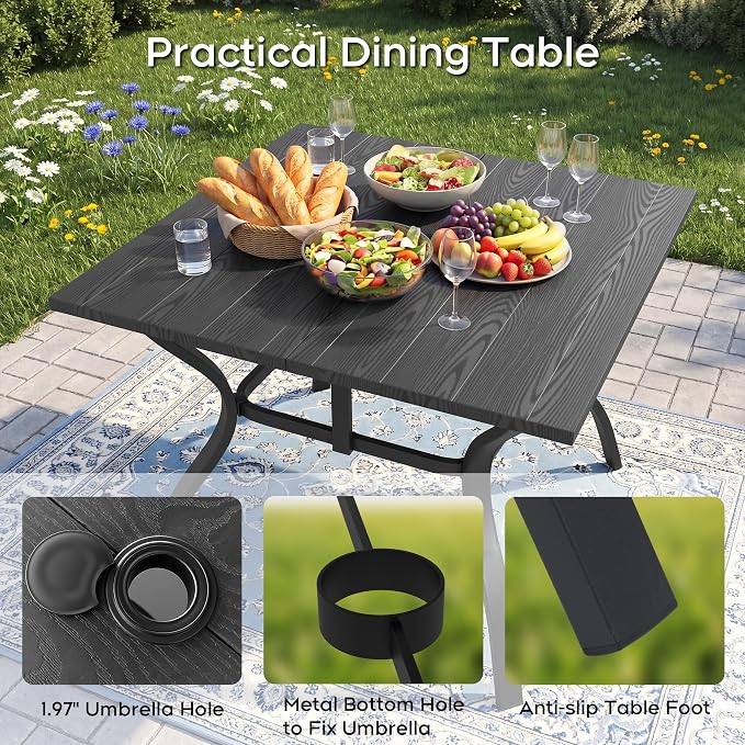 Outdoor Dining Set for 4, Patio Table and Foldable PP Chairs Set with 1.97'' Umbrella Hole, 5pcs Patio Furniture Set 37.8”x37.8” Dining Table Set with No Assembled Chairs for Porch Deck Backyard Pool