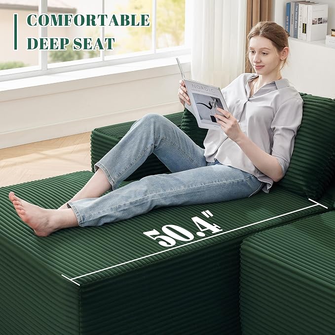 Mangodan 110” Cloud Sectional Couch, Modular Sectional Sofa for Living Room, Boneless Sofa with Deep Seat, Comfy Fluffy Couch with L-Shaped Chaise, No Assembly Required (Left-Facing Chaise, Green)