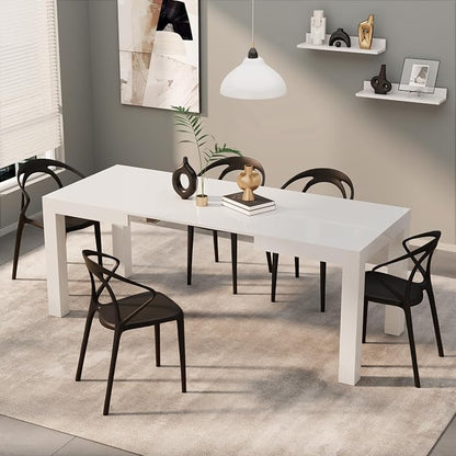 Mobili Fiver, First Extendable Table, 47.2(78.7) x31.5 in, High Gloss White, for 6-8 People, Expandable Dining Table for Kitchen, Living Room, Italian Furniture