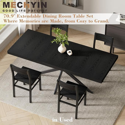 5-Piece Dining Table Set for 4 6 8, Large 55"-70.9" Extendable Dining Room Table Rectangle with Kitchen Chairs of 4, MDF Wood & Metal Frame for Apartment Kitchen, Saving Space, Modern, Black