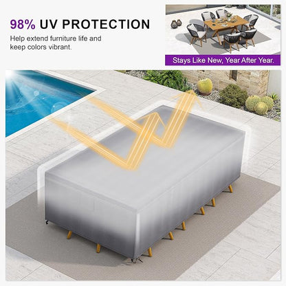 PURPLE LEAF 7 Pieces Patio Dining Set with Waterproof Furniture Cover Rectangular Table and Chairs Set for Garden Deck Aluminum Frame Backyard Kitchen Set, Cushions and Pillows Included Grey