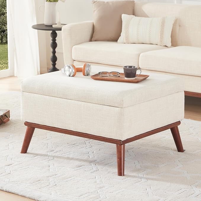 Kingfun 65" W Loveseat Sofa with Ottoman Coffee Table, Mid Century Modern Decor Love Seat Couches and Ottoman with Storage for Living Room, Button Tufted Upholstered Love Seats Furniture Set, Beige
