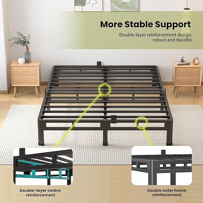 NKZ 10 Inch King Size Bed Frame, Metal Bed Frame & Box Spring 2 in 1 Platform with Round Corner Legs, 4000lbs Weight Capacity Reinforced Low Profile Metal Frame, Noise-Free, Easy Assembly