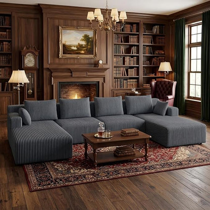 142" Oversized Cloud Modular Sectional Sofa Boneless Couches with Double Chaise Lounge and Deep Seat, Fluffy Corduroy Upholstered Compressed Lounge Sofa & Couches for Living Room