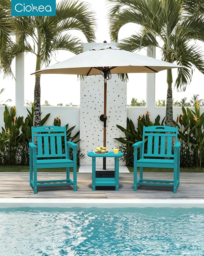 Ciokea HDPE Outdoor Patio Dining Chairs Set of 2, All-Weather Porch Chair with Wide Seat, Durable Outdoor Furniture for Backyard, Garden, Lawn & Poolside, Lake Blue