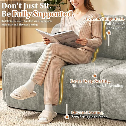 122" L Shaped Oversized Boneless Couch, Comfort Cloud Sectional Couches for Living Room, Modular Sofa High Back & Extra Deep Seat, No Assembly, Soft Chenille(Light Grey, 122 inch-L shaped（3+1）)