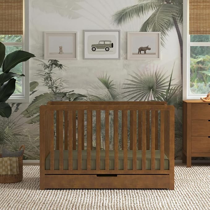 Carter’s by Davinci Colby 4-in-1 Convertible Crib w/Trundle Storage - GREENGUARD Certified, Convertible Baby Crib to Toddler Bed, Daybed, Full-Size Bed - 4 Adjustable Mattress Heights, Walnut