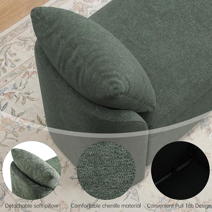 Usaint 58.3" Storage Ottoman Bench with Pillows, Upholstered End of Bed Bench with Arms, Footrest Stool Bench for Bedroom, Living, Window, Entryway and Hallway, Green