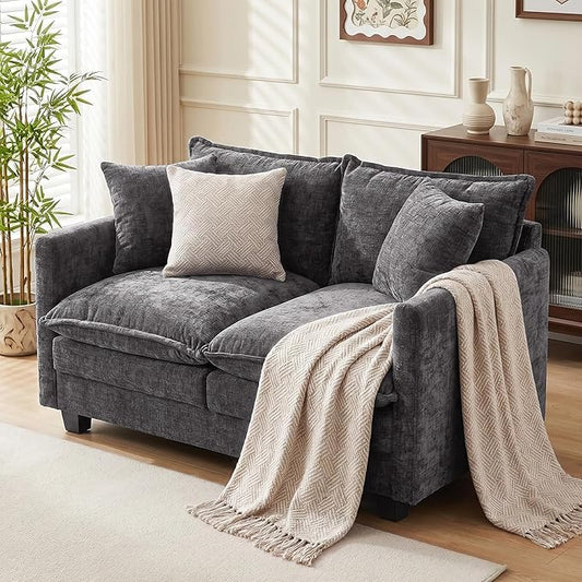 Loveseat Sofa Couch, Small Mini Compact 50" Love Seat 27" Deep Cloud Sofa Seat Washable Chenille Pillow for Apartment Bedroom Dorm Attic Studio Office Living Room Small Space 8833-GREY