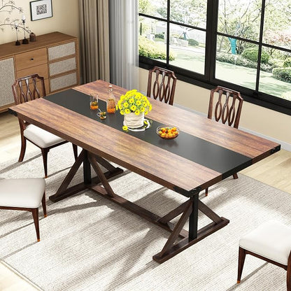 70 INCH Dining Room Table for 4-6 People,Wooden Rectangular Kitchen Table W/Waterproof Thickness Tabletop,Farmhouse Long Dinner Table W/Adjustable Leg for Home Dining Room,Living Room,Office(Brown)