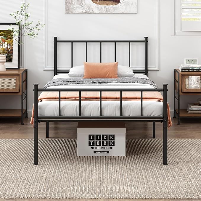 DIIYIV Twin XL Metal Bed Frame,Steel Slat Support,Noise Free,Easy Assembly | Twin XL Size Bed,Mattress Foundation,Underbed Storage,No Box Spring Needed