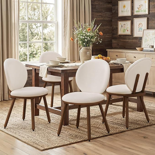 LUE BONA Dining Chairs Set of 4, Upholstered Fabric Kitchen Chairs with Dual-Spine Backrest, Kitchen Chair with Solid Wood Legs and Ergonomic Curved Seat, Easy Assembly for Kitchen Dining Room, White