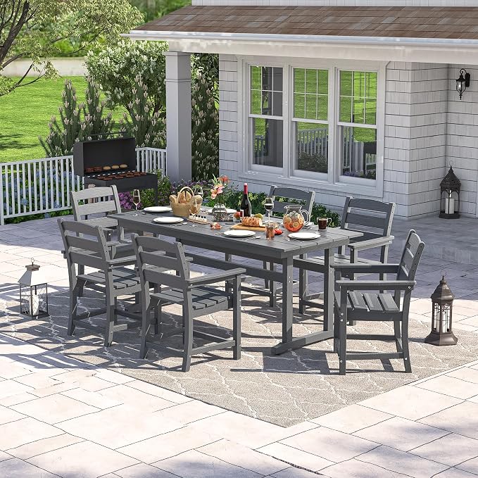 nalone Outdoor Dining Table for 6 - Person, 67"x32" Rectangular Patio Dining Table, All Weather HDPE Dining Table with Umbrella Hole· (Grey, 1 Table)