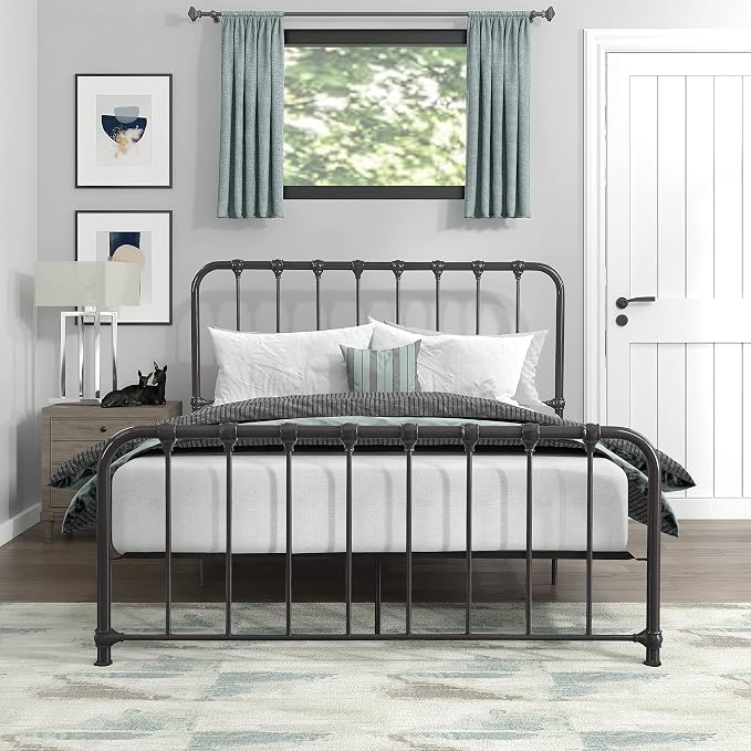 Lexicon Queen Metal Bed Frame, Platform Bed with Strong Metal Slat Support Under Bed Storage, Queen Bed Frame with Headboard, No Box Spring Needed, Easy Assembly, Queen, Dark Bronze