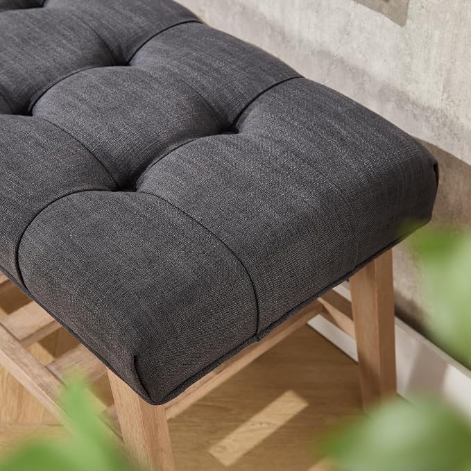Kmax Entryway Bench with Shoe Storage, Fabric Upholstered Tufted Wood Storage Bench for Living Room Window Bench for Bedroom End of Bed - Linen, Charcoal