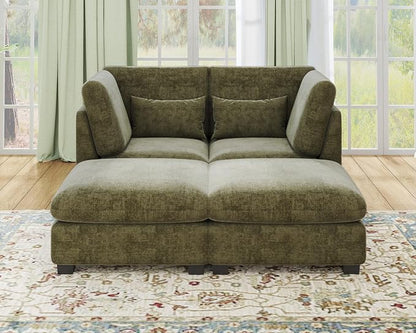 77" Oversized Chenille Couch Modular Sectional Sofa, Washable Cloud Couch Sectional with 2 Ottoman, 4 Seater Sectional Couches for Living Room, Fully Cover Removable, Chaise Lounge, Chenille, Green
