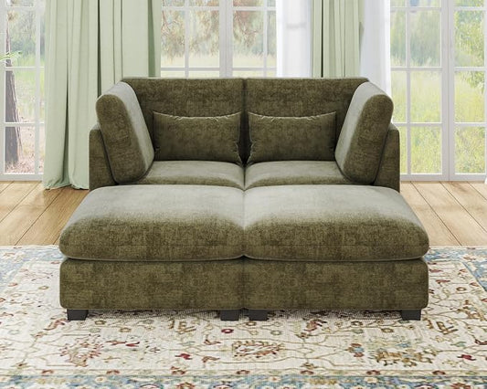 77" Oversized Chenille Couch Modular Sectional Sofa, Washable Cloud Couch Sectional with 2 Ottoman, 4 Seater Sectional Couches for Living Room, Fully Cover Removable, Chaise Lounge, Chenille, Green