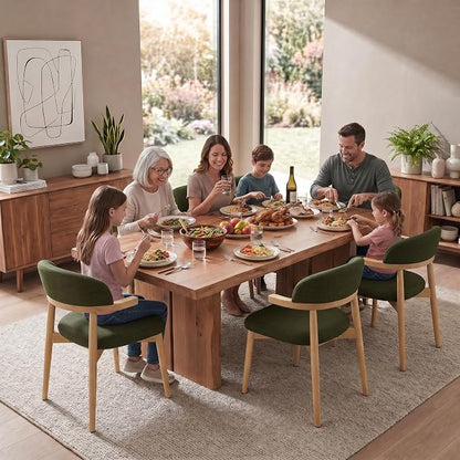 MOJAY Dining Chairs Set of 2 Natural Oak, Linen Green with Curved Armrests