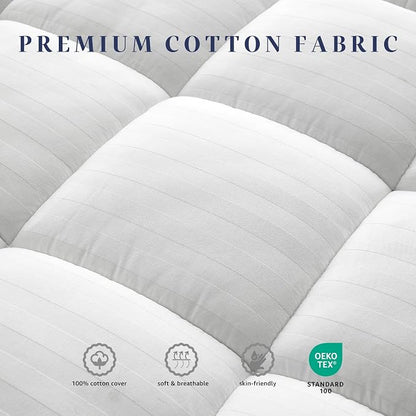 Twin XL Mattress Pad for Dorm Room, Thick Quilted Mattress Topper with 8-22" Deep Pocket, Breathable Cotton Top Fitted Mattress Cover, Cooling & Cloud-Like Comfort (39 x 80 Inches, White)