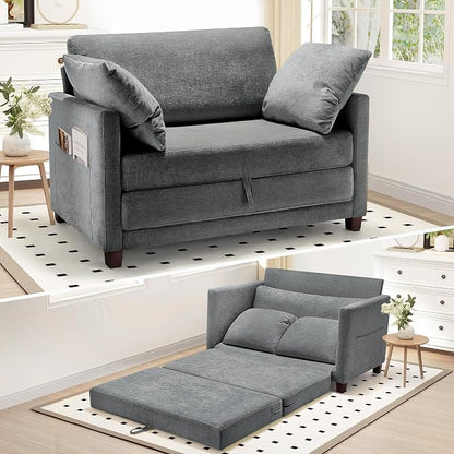 Myroyalsit 51" Convertible Sofa Bed, 2 in1 Folding Sofa Bed, Loveseat Sleeper Sofa for Small Spaces, Fold Out Floor Couch with 2 Pillows for Apartment, Living Room & Guest Room, Grey Chenille Fabric