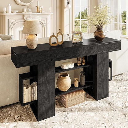 Einhomn 63 Inches Entryway Table, Wooden Console Table with Storage, Narrow Sofa Table Behind Couch, Modern Long Entry Hallway Tables for Entrance, Foyer, Living Room, Black