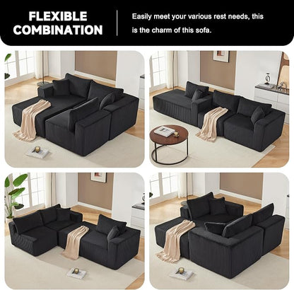 Weture 97" Modular Sectional Sofa, L-Shaped Boneless Couch with Deep Seat, Cozy Cloud Couch Sectional with Convertible Ottoman, Modern Sectional Couches for Living Room（ Black）