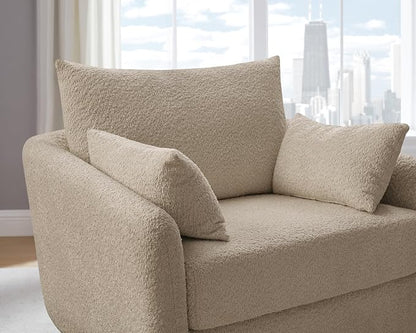 360° Swivel Accent Armchair, 39.3" Oversized, Sherpa Boucle Fabric Sofa Chair with Removable Back & Arm Pillows, Swivel Chair with Cozy Soft Padded (1, Camel)