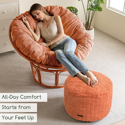HIGOGOGO Pouf Ottoman Stuffed Round Modern Foam Filled Foot Rest Poufs for Living Room Chair Decorative 26 X 18 Inches Boho Relax Stool for Wedding Christmas Party, Coral Orange