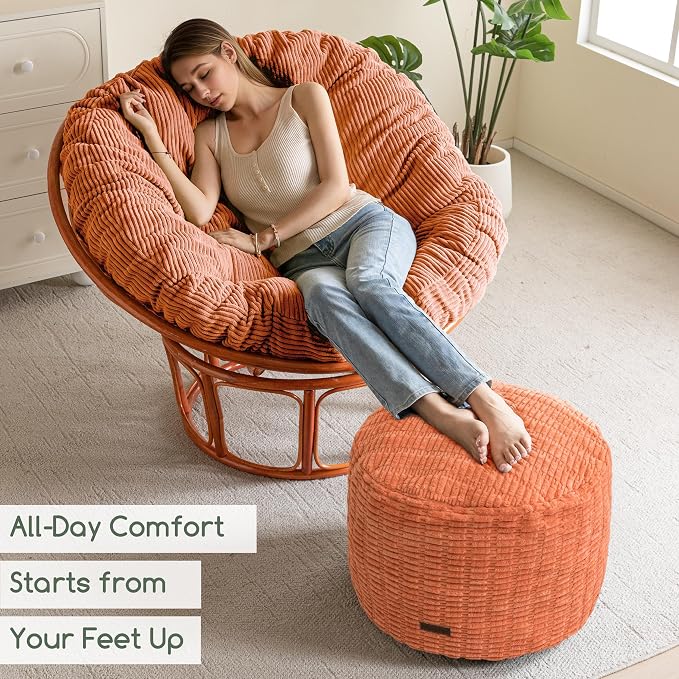 HIGOGOGO Pouf Ottoman Stuffed Round Modern Foam Filled Foot Rest Poufs for Living Room Chair Decorative 20 X 15 Inches Boho Relax Stool for Wedding Christmas Party, Coral Orange