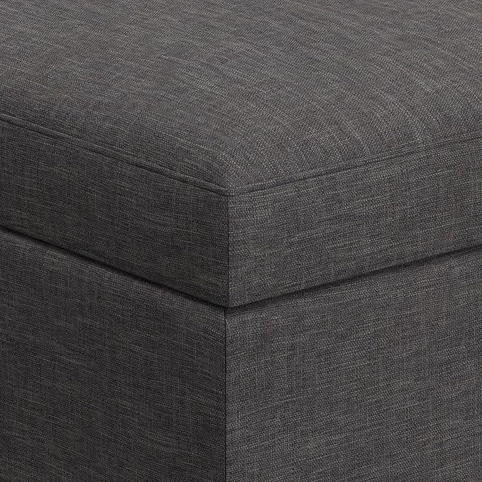 SIMPLIHOME Owen Coffee Table Storage Ottoman - 34" Wide x 19" High Upholstered Linen Look Fabric Rectangular Lift-Top Ottoman in Slate Grey, Mid-Century Modern Bench for Living Room with Tapered Legs