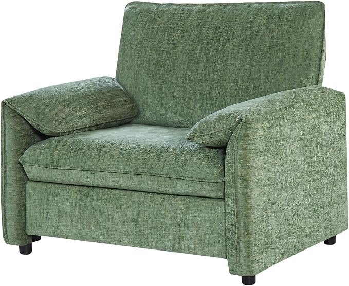 Oversized Accent Chair, 41 inch Modern Armchair for Living Room, Wide Reading Chair w/Deep Seat Springs Cushion, Padded Arms, Chenille Single Sofa Chair for Bedroom, Apartment, Green