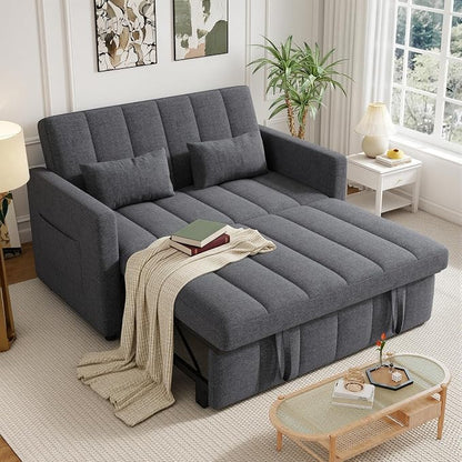 Nebuaegis Sleeper Sofa Bed,3-in-1 Convertible Pull Out Couch with Adjustable Backrest for Living Room,Loveseat Sofa Bed with Side Pockets,Easy Assembly,Light Gray,1 PCS