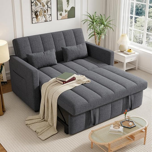 Nebuaegis Sleeper Sofa Bed,3-in-1 Convertible Pull Out Couch with Adjustable Backrest for Living Room,Loveseat Sofa Bed with Side Pockets,Easy Assembly,Light Gray,1 PCS