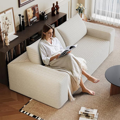 JINGLING 71" Small Couches for Small Spaces, Memory Foam Loveseat Corduroy Couch in a Box, Compressed Boneless Sofa for Living Room Bedroom, Apartment Furniture, No Assembly Required, White