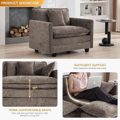WUTUTUEE 41'' Modern Chenille Oversized Chair, Upholstered Accent Living Room Chair with Extra Thicked Deep Seat, Single Lounge Chair for Bedroom, Small Apartment, Brown