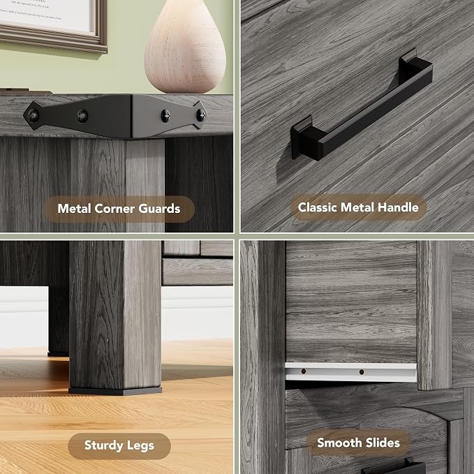 Decofy Farmhouse Nightstand Set of 2 with Charging Station, 18'' Wide Rustic End Table with USB/Type-C Ports, 2 Drawers & Open Shelf, Wood Bedside Table for Bedroom, Grey Oak