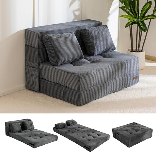 MAXYOYO Convertible Sofa Bed, Fold Out Loveseat Sofa Couch with Pillow, 4 in 1 Tufted Folding Couch Bed Foam Floor Couch, Lazy Chair for Living Room Bedroom Guest Room, Dark Grey