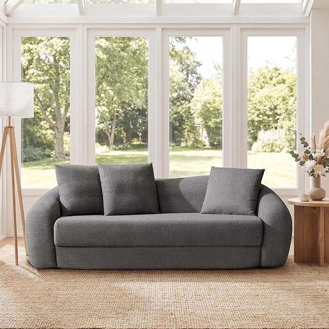 SICOTAS 90.6" Curved Convertible Sofa Couch Bed for Living Room Futon Cloud Boneless Sleeper Sofa Pull Out Floor Couch with Deep Seat 3 Seater Foam Bed No Assembly for Bedroom Apartment, Dark Grey