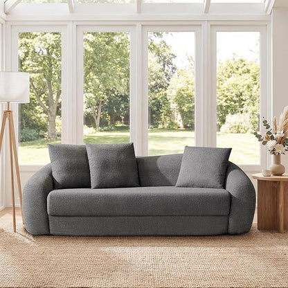 SICOTAS 90.6" Curved Convertible Sofa Couch Bed for Living Room Futon Cloud Boneless Sleeper Sofa Pull Out Floor Couch with Deep Seat 3 Seater Foam Bed No Assembly for Bedroom Apartment, Dark Grey
