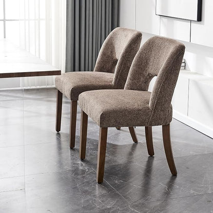 VKNOW Wooden Dining Chairs Set of 2, Modern Fabric Upholstered Dining Room Chair Kitchen Chairs, Farmhouse Dinner Chair for Kitchen Dining Room, Brown