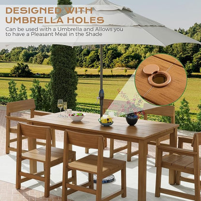 Jocoevol 9 Piece Patio Dining Set for 8 HIPS Outdoor Table and Chairs All-Weather Patio Furniture Set with Umbrella Hole for Backyard Poolside Garden, Wooden Color