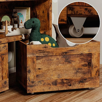 IRONCK Toy Storage Organizer with Drawers, Floor Toy Box with Wheels and Shelf, Storage Chest for Nursery, Playroom, and Bedroom, Vintage Brown