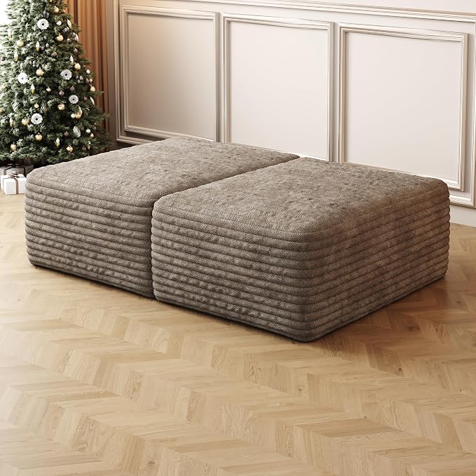 138" Oversized U Shaped Cloud Boneless Sofa Couch with Reversible Ottomans, Plush Corduroy Modular Sectional Sofa with Deep Seat, Compressed Couch for Living Room, No Assembly Required