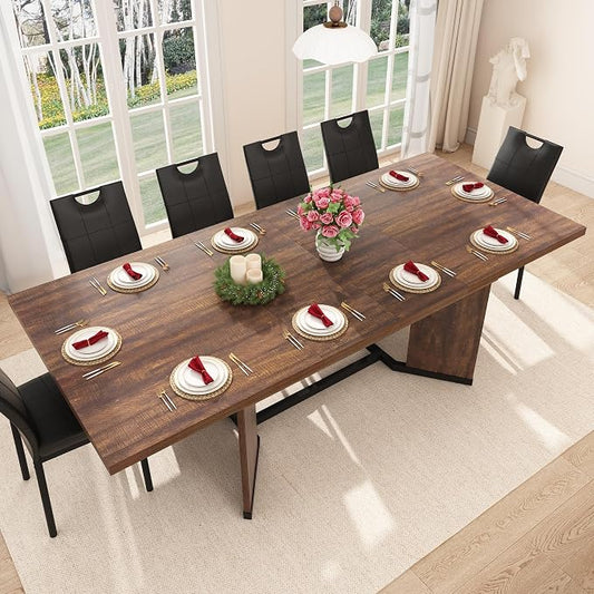86 in Extendable Dining Table for 6 8 10 People,59"-86" Farmhouse Rectangle Extending Dining Table w/Removable Leaves Space Saving,Wooden Adjustable Tables for Kitchen Office Living Room (Brown)