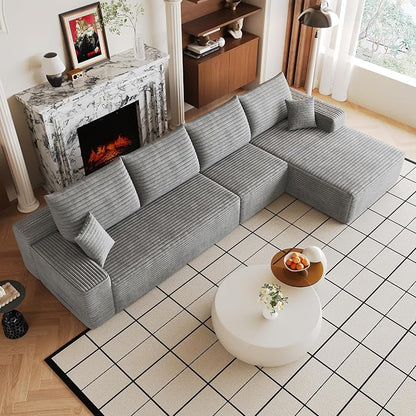 Eafurn 135" Oversized L-Shaped Boneless Sectional Sofa Couch with Chaise, Fluffy Corduroy Modular Couch with Deep Seat,Flexible Combination Corner Sofa & Couch for Living Room, No Assembly