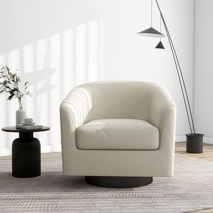 Swivel Barrel Accent Chair, Modern Round Linen Arm Chair for Living Room, Bedroom, Comfy Club Reading Chairs for Adults（Linen Fabric, Beige, Set of 4